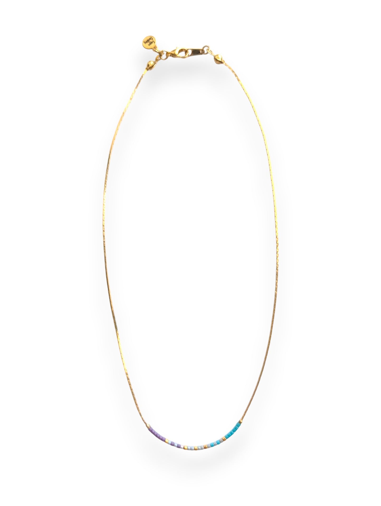 Shell Bound Snake Chain Necklace – purple, blue, iridescent gray ombre.”