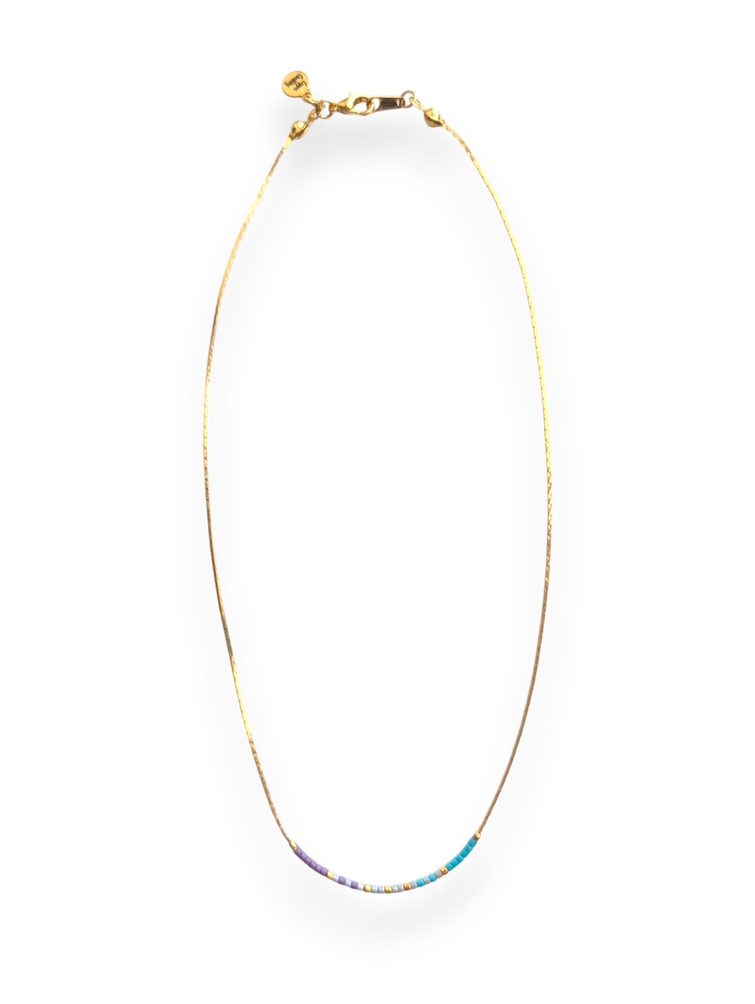 Shell Bound Snake Chain Necklace – purple, blue, iridescent gray ombre.”