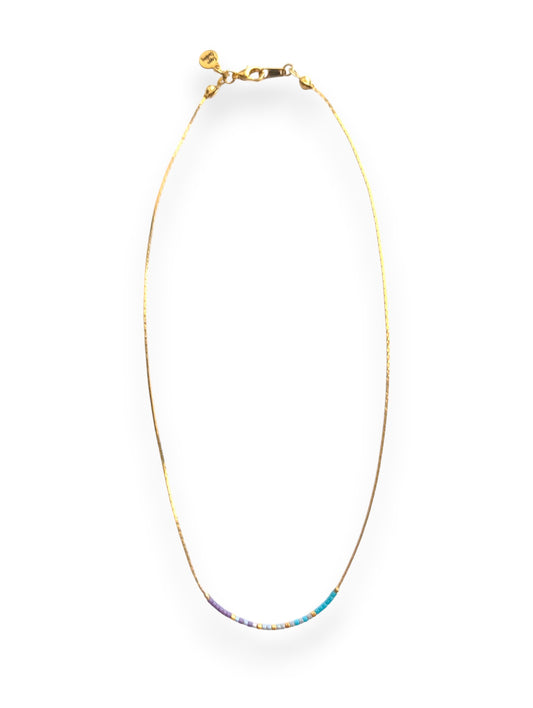 Shell Bound Snake Chain Necklace – purple, blue, iridescent gray ombre.”