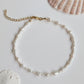 Minimal freshwater pearl anklet with white pearls and gold PVD extender chain