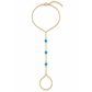 Pacific Sapphire deep blue fire opal hand chain featuring three luminous opals with cobalt, turquoise, aqua, and seafoam flashes on a diamond-cut 18K Gold PVD chain.