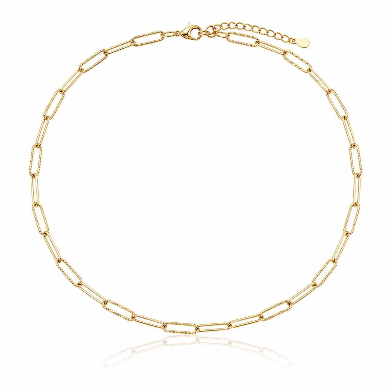 Textured 18K Gold PVD paperclip chain necklace designed for layering with coastal gemstone and pearl necklaces.