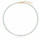 Hand-strung necklace featuring genuine faceted prehnite rondelles with a Biwa baroque freshwater pearl centerpiece and 18K Gold PVD hardware inspired by tropical coastal gardens.