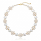 Handwoven freshwater pearl floral necklace featuring assorted genuine pearls arranged in a Hawaiian lei-inspired design with 18K Gold PVD hardware.