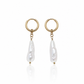 Ocean Pearl Earrings featuring genuine Biwa freshwater stick pearls suspended from polished 18K gold PVD hoop earrings for timeless coastal elegance.