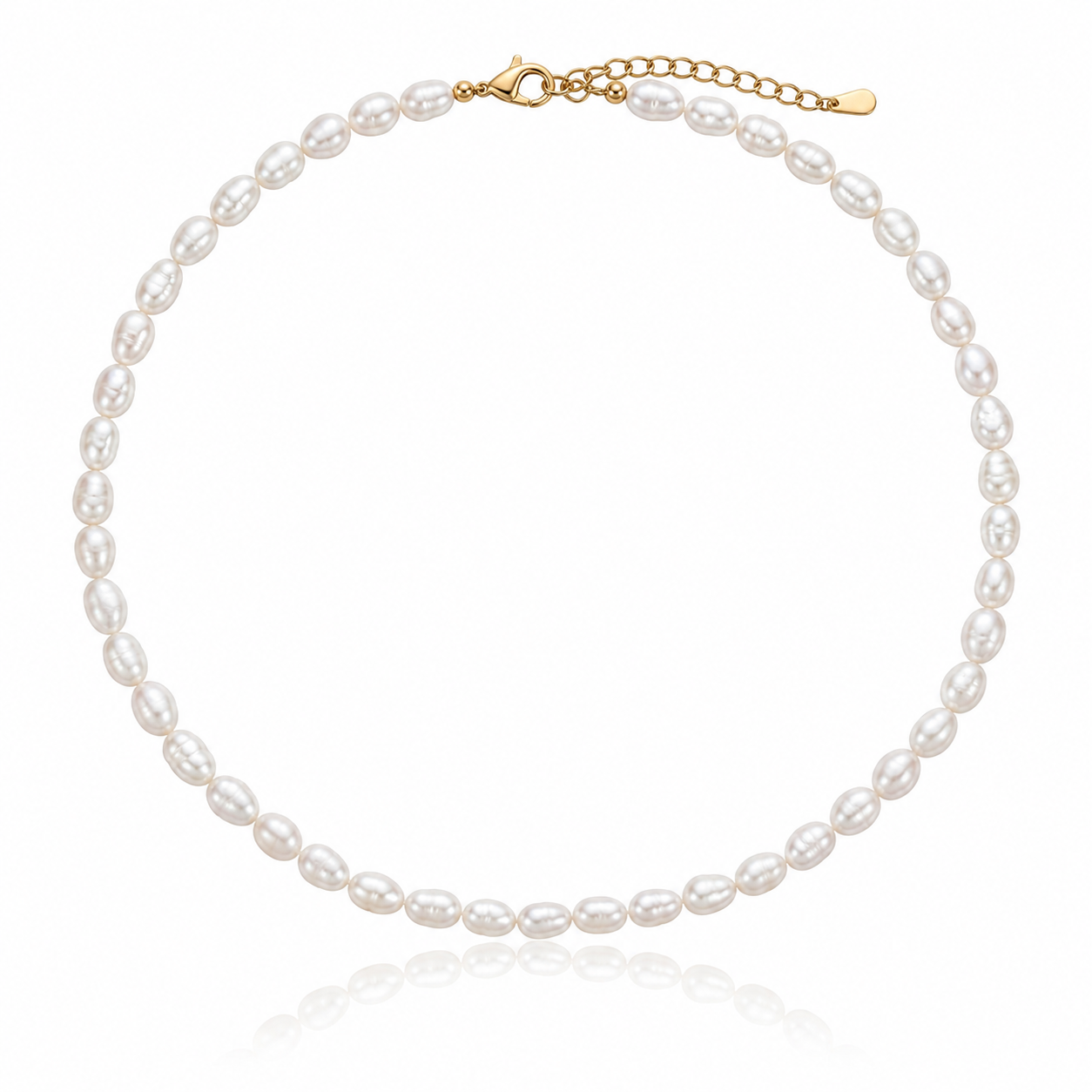 Hand-strung freshwater potato pearl choker necklace featuring genuine 6 mm pearls with 18K Gold PVD hardware, designed for effortless layering and timeless coastal style.