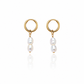 Salt Air Pearl Earrings featuring genuine freshwater pearl drops suspended from petite 18K gold PVD hoop earrings for timeless everyday coastal elegance.